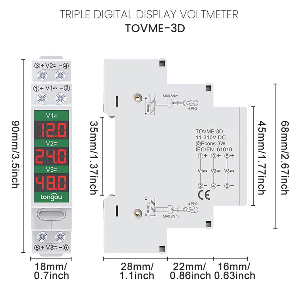 Für Hutschienen Spannungsmesser 23fach DC 11V bis 310V Digitalanzeige für Scha - Picture 16 of 16