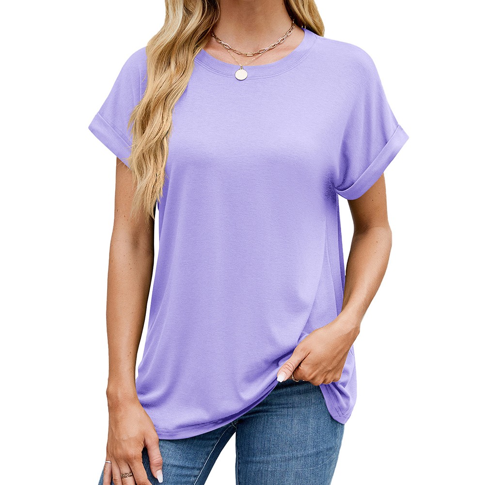 Spring summer women tshirt solid color casual round neck loose short sleeve top - Picture 121 of 144