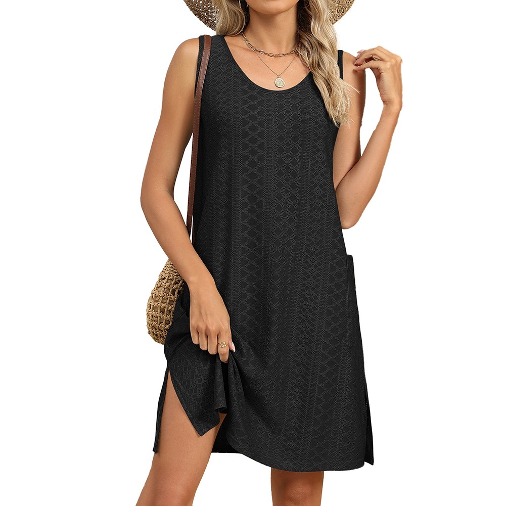 Loose Fit Round Neck Dress for Women Solid Color Casual Sleeveless Pockets - Picture 25 of 108