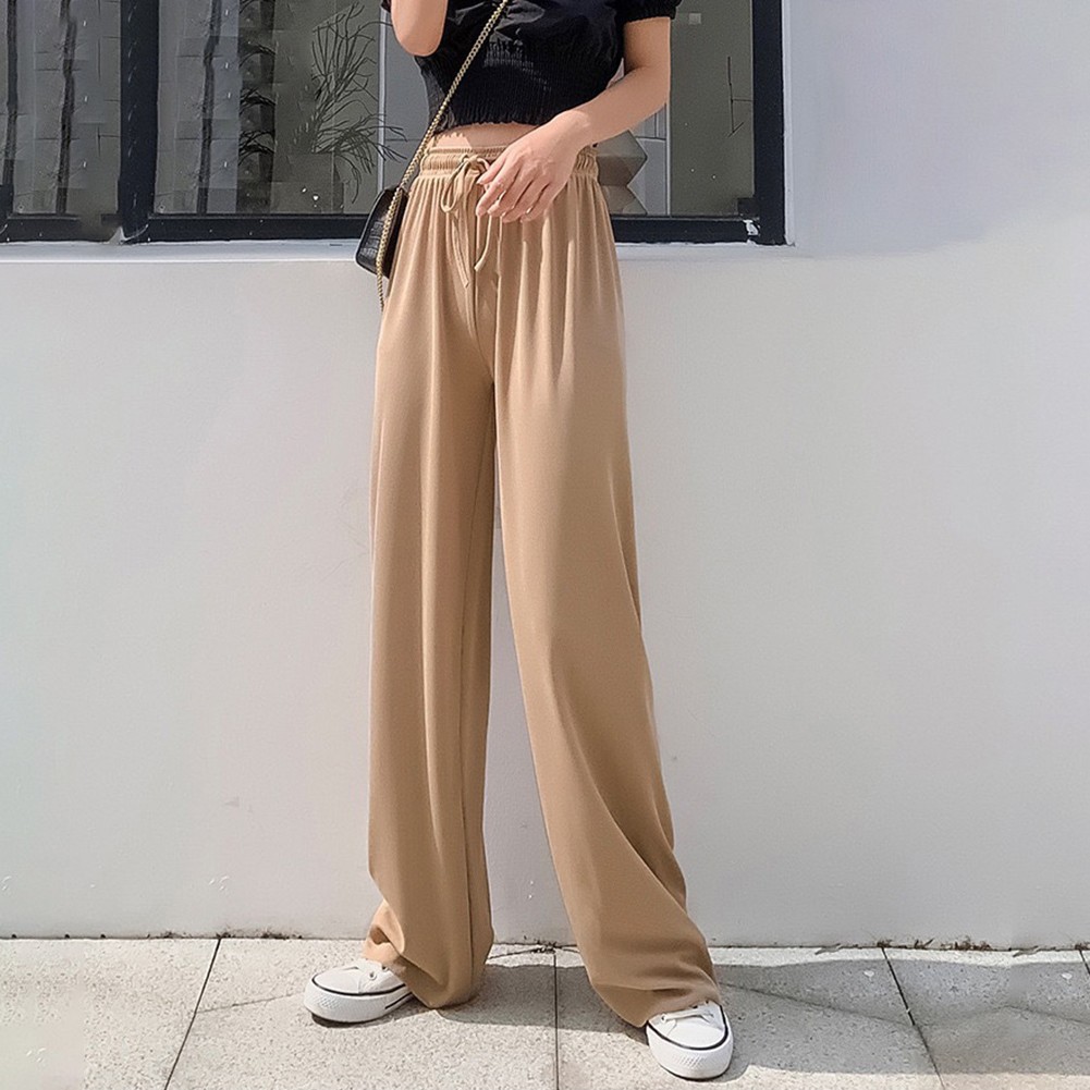 Women Hanging Loose Wide Leg Pants Ice Silk Casual High Waist Summer Fit - Picture 13 of 13