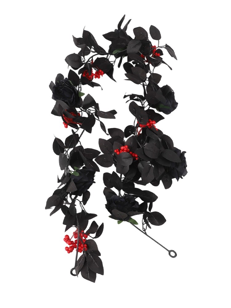 Beautifully Crafted Halloween Flower Decoration Black Roses Garland 5 7FT - Picture 52 of 54