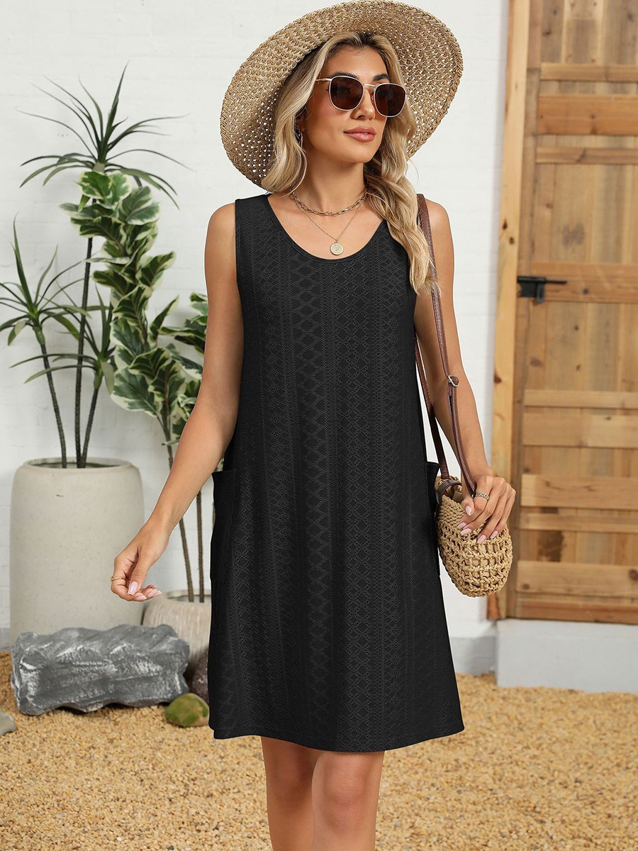 Loose Fit Round Neck Dress for Women Solid Color Casual Sleeveless Pockets - Picture 26 of 108