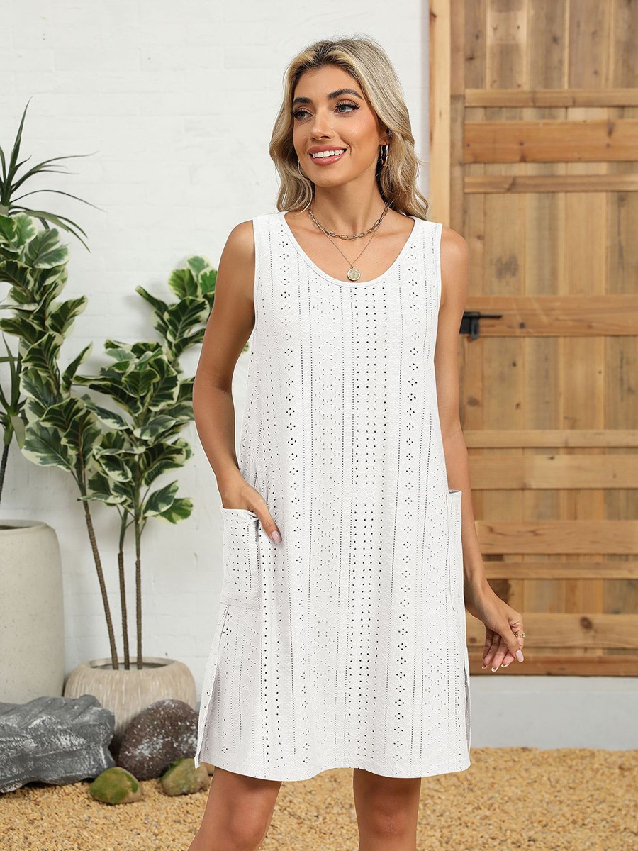 Loose Fit Round Neck Dress for Women Solid Color Casual Sleeveless Pockets - Picture 42 of 108