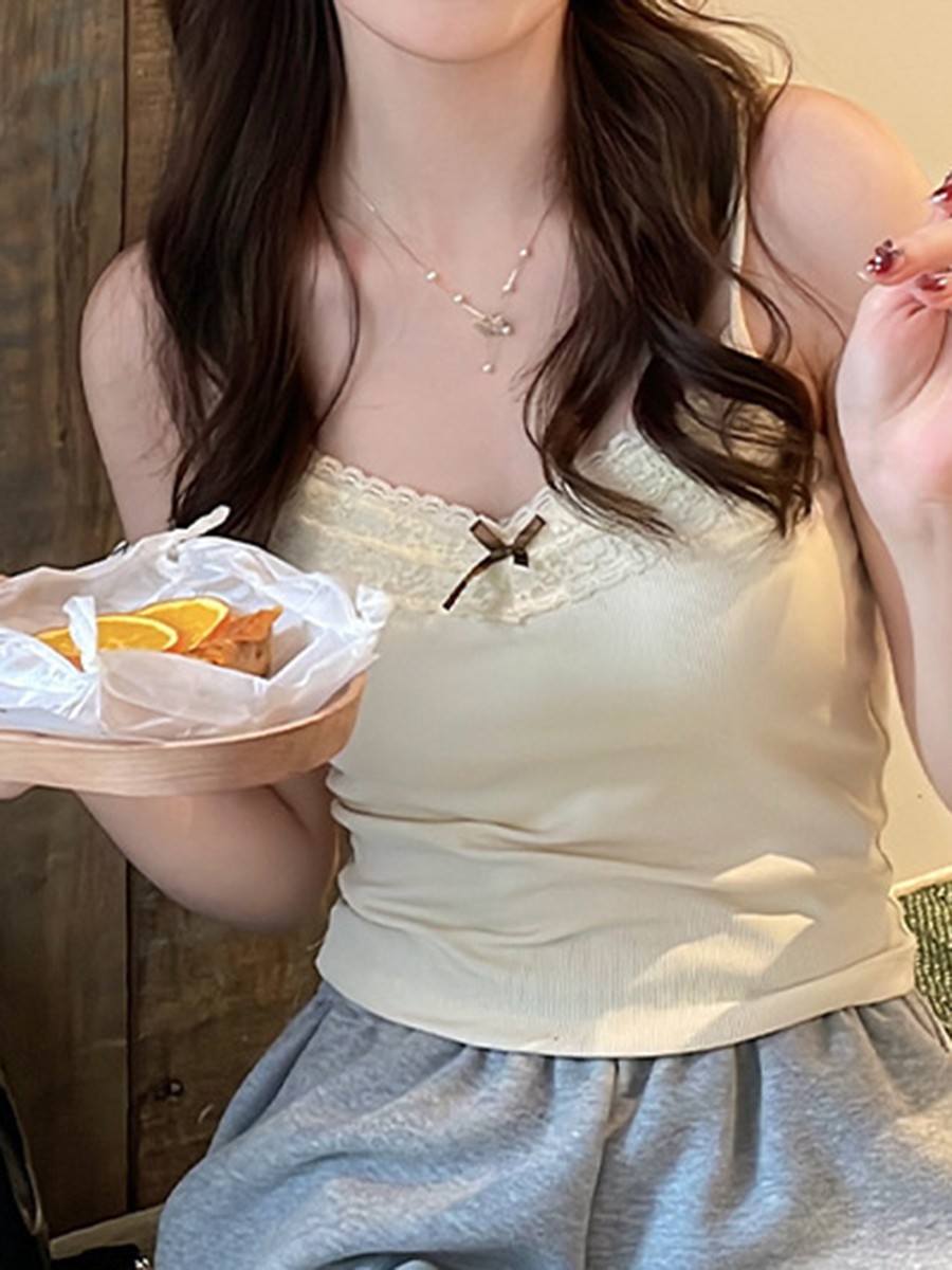 Knitted lace halter top vest with chest pad for women fitting spring summer use - Picture 33 of 35