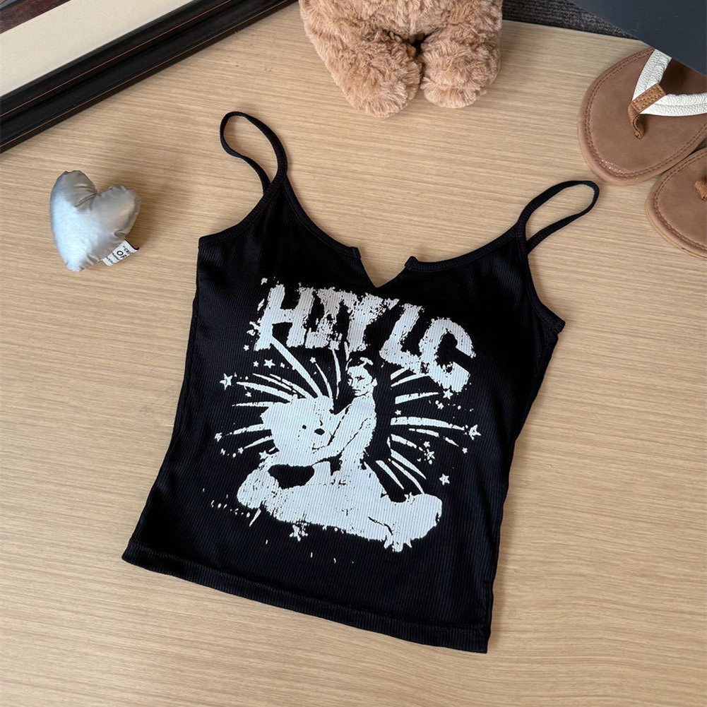 Letter Printed Vest For Ladies With Chest Cushion And Camisole Top Layer - Picture 11 of 12