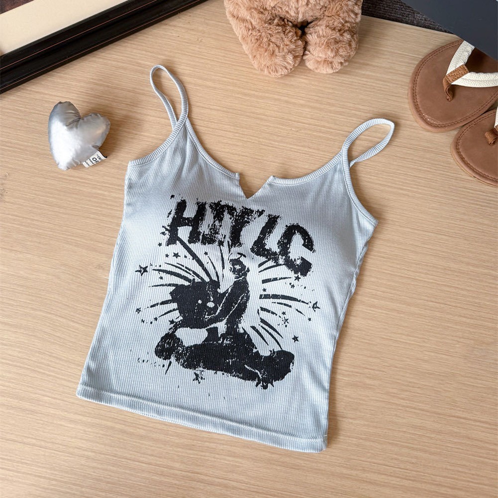 Letter Printed Vest For Ladies With Chest Cushion And Camisole Top Layer - Picture 10 of 12