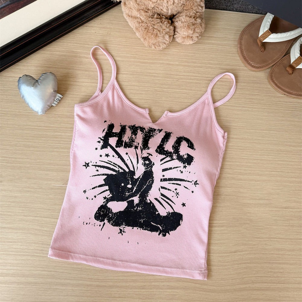 Letter Printed Vest For Ladies With Chest Cushion And Camisole Top Layer - Picture 8 of 12