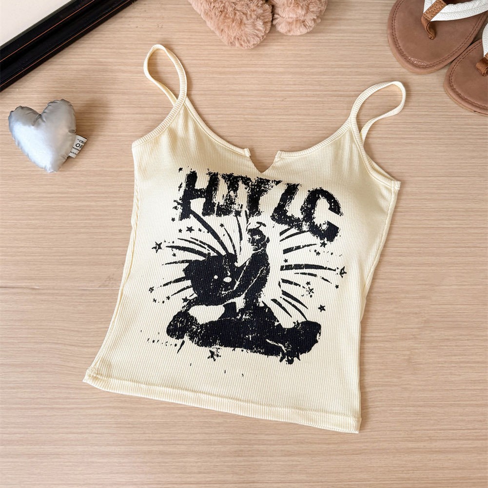 Letter Printed Vest For Ladies With Chest Cushion And Camisole Top Layer - Picture 9 of 12