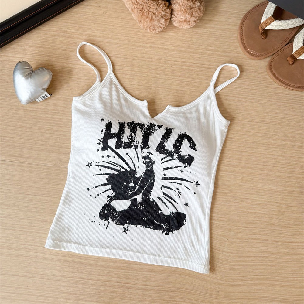Letter Printed Vest For Ladies With Chest Cushion And Camisole Top Layer - Picture 12 of 12