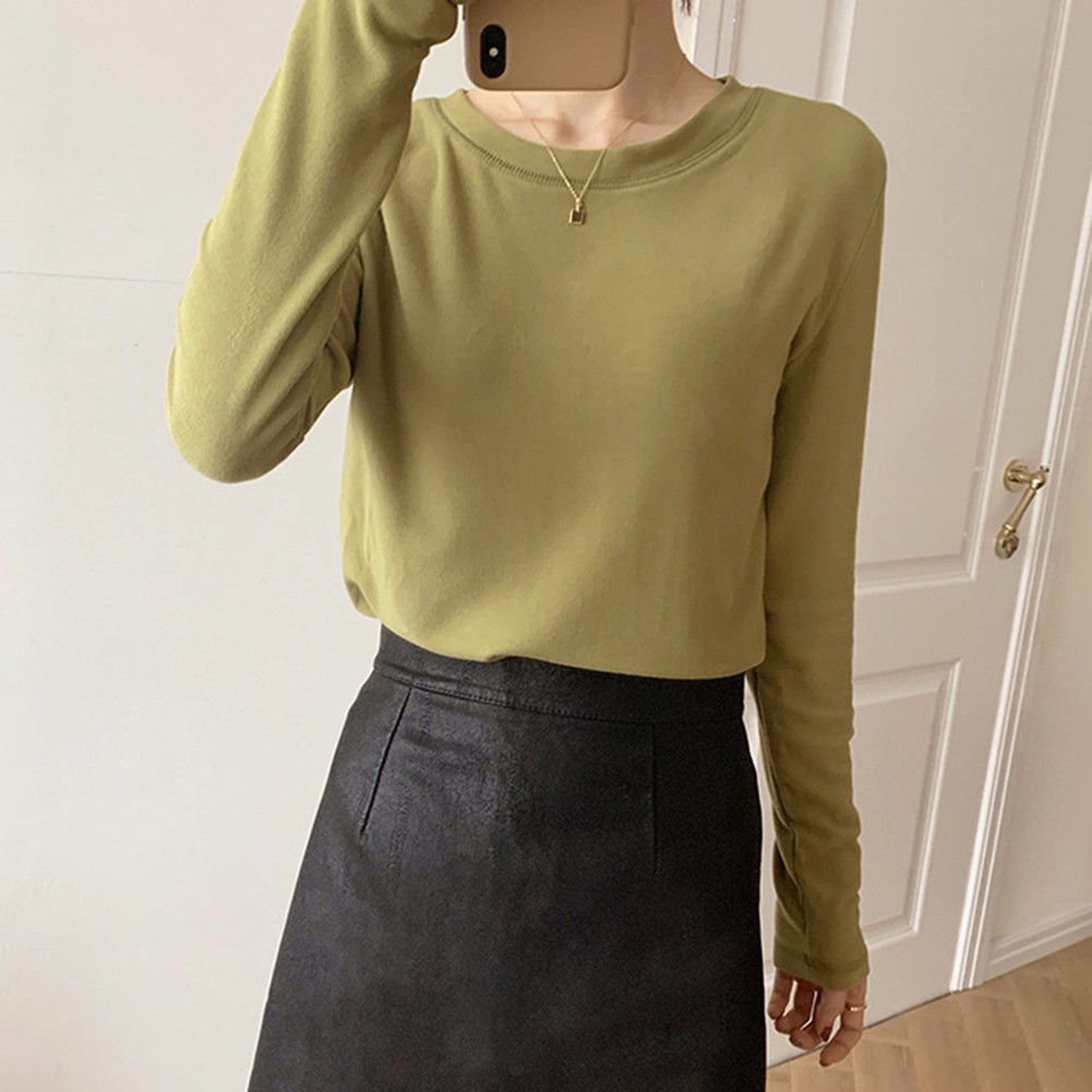 Solid Color Long Sleeve Round Neck Top for Women Casual for Spring to Winter - Picture 19 of 47