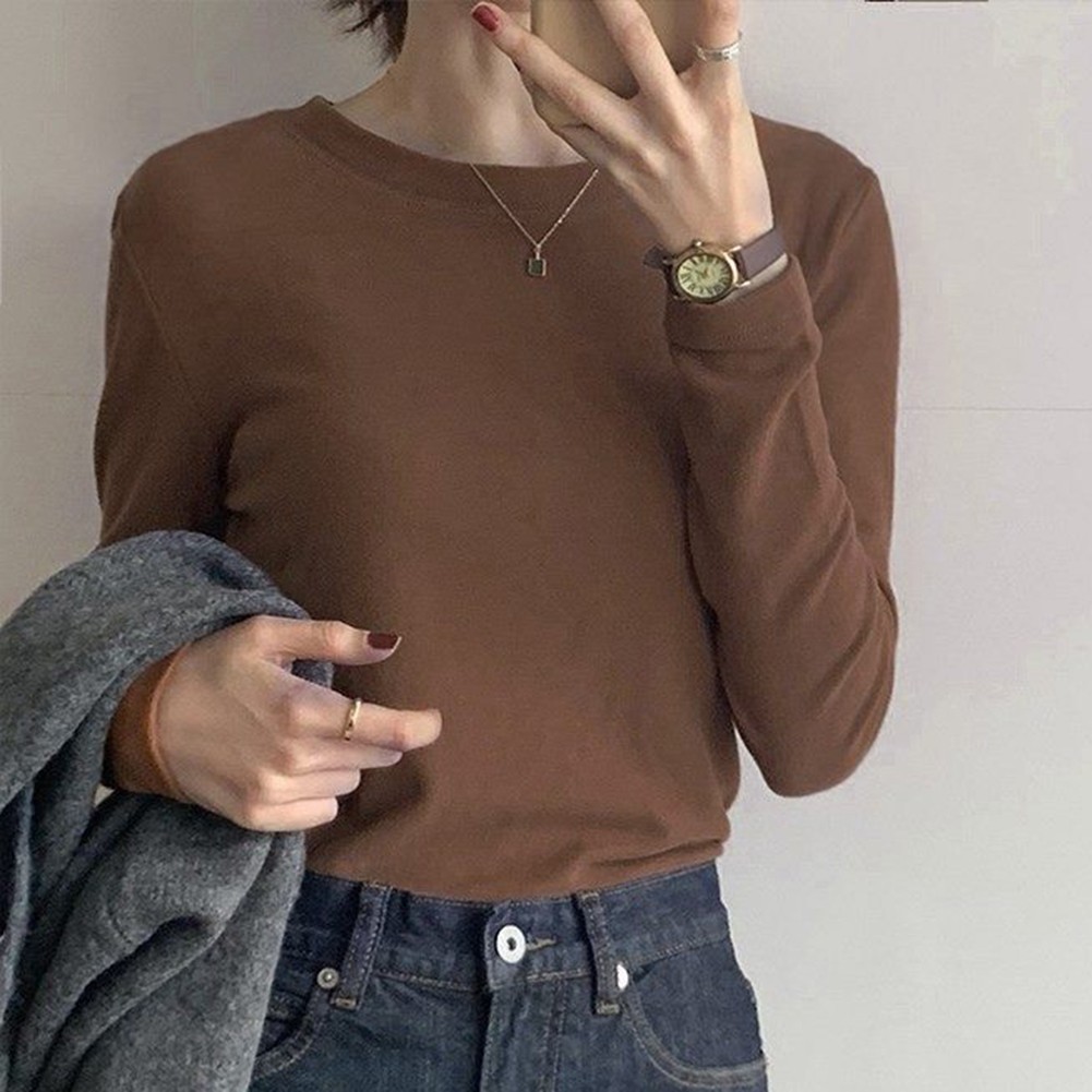 Solid Color Long Sleeve Round Neck Top for Women Casual for Spring to Winter - Picture 16 of 47