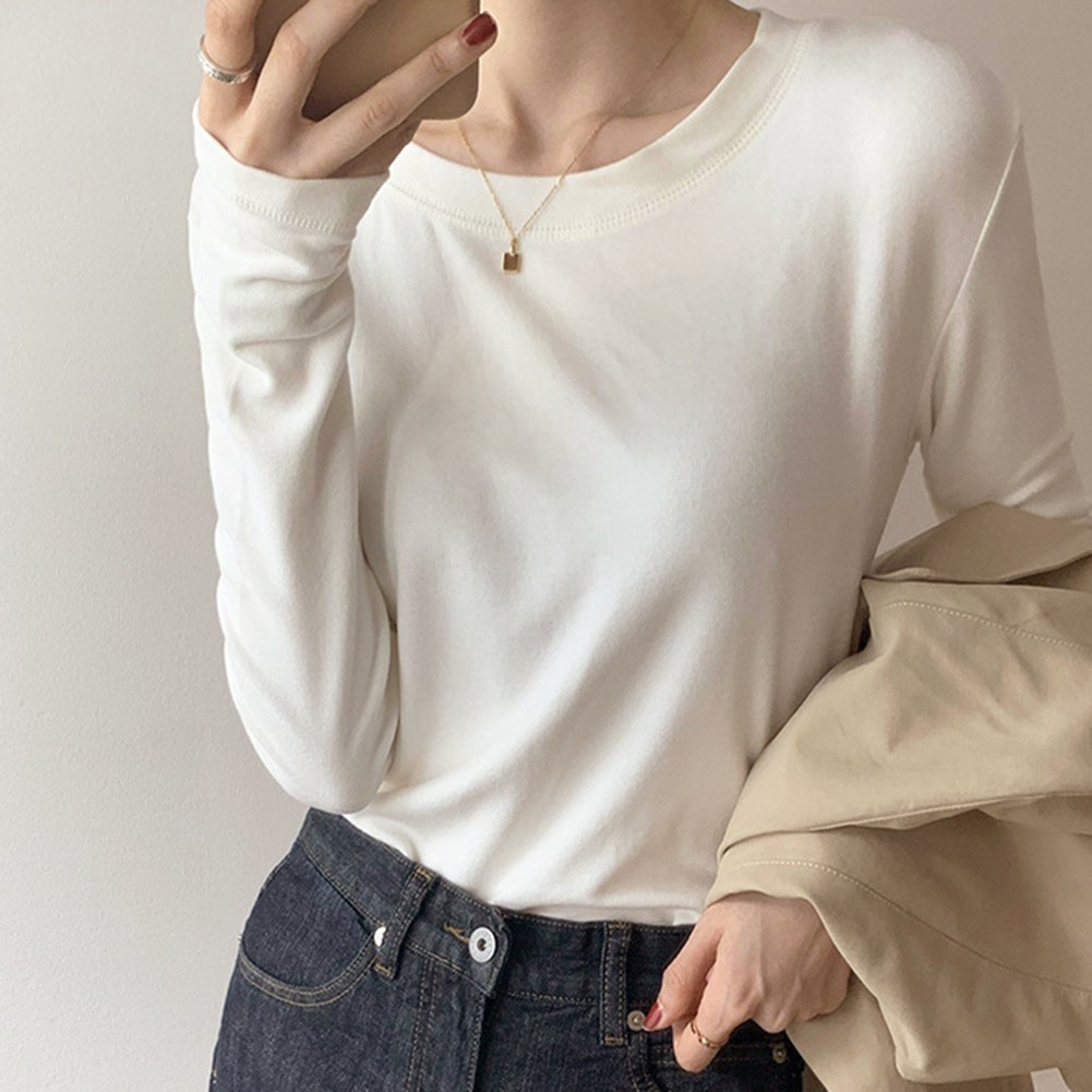 Solid Color Long Sleeve Round Neck Top for Women Casual for Spring to Winter - Picture 17 of 47