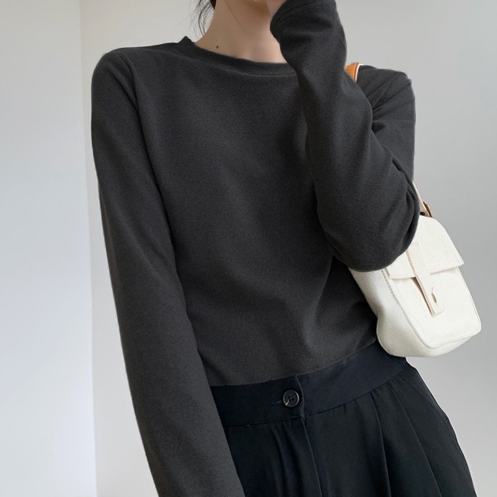 Solid Color Long Sleeve Round Neck Top for Women Casual for Spring to Winter - Picture 12 of 47