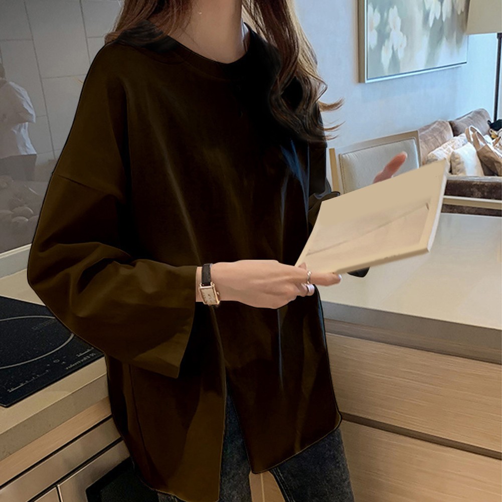 Women Solid Color Casual Long Sleeve Round Neck Loose Top for Daily Wear - Picture 12 of 27