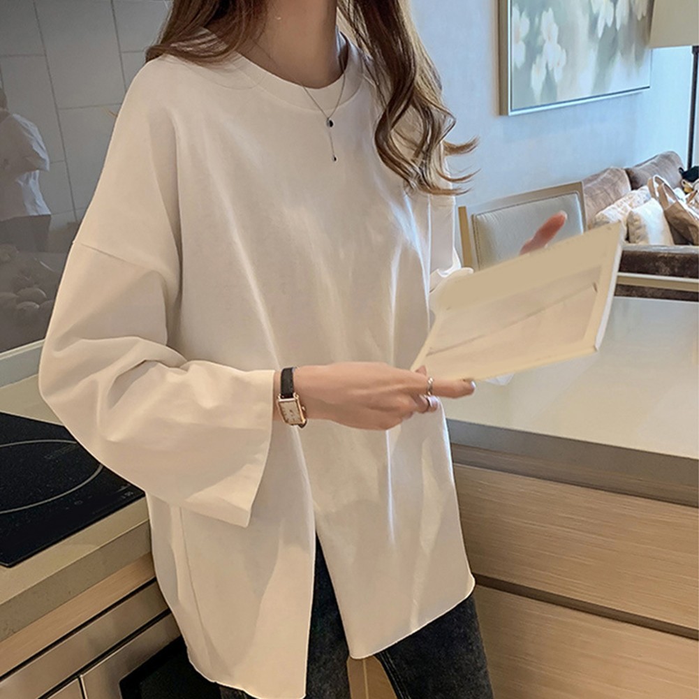 Women Solid Color Casual Long Sleeve Round Neck Loose Top for Daily Wear - Picture 10 of 27