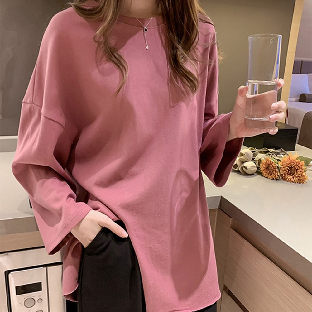 Women Solid Color Casual Long Sleeve Round Neck Loose Top for Daily Wear - Picture 8 of 27