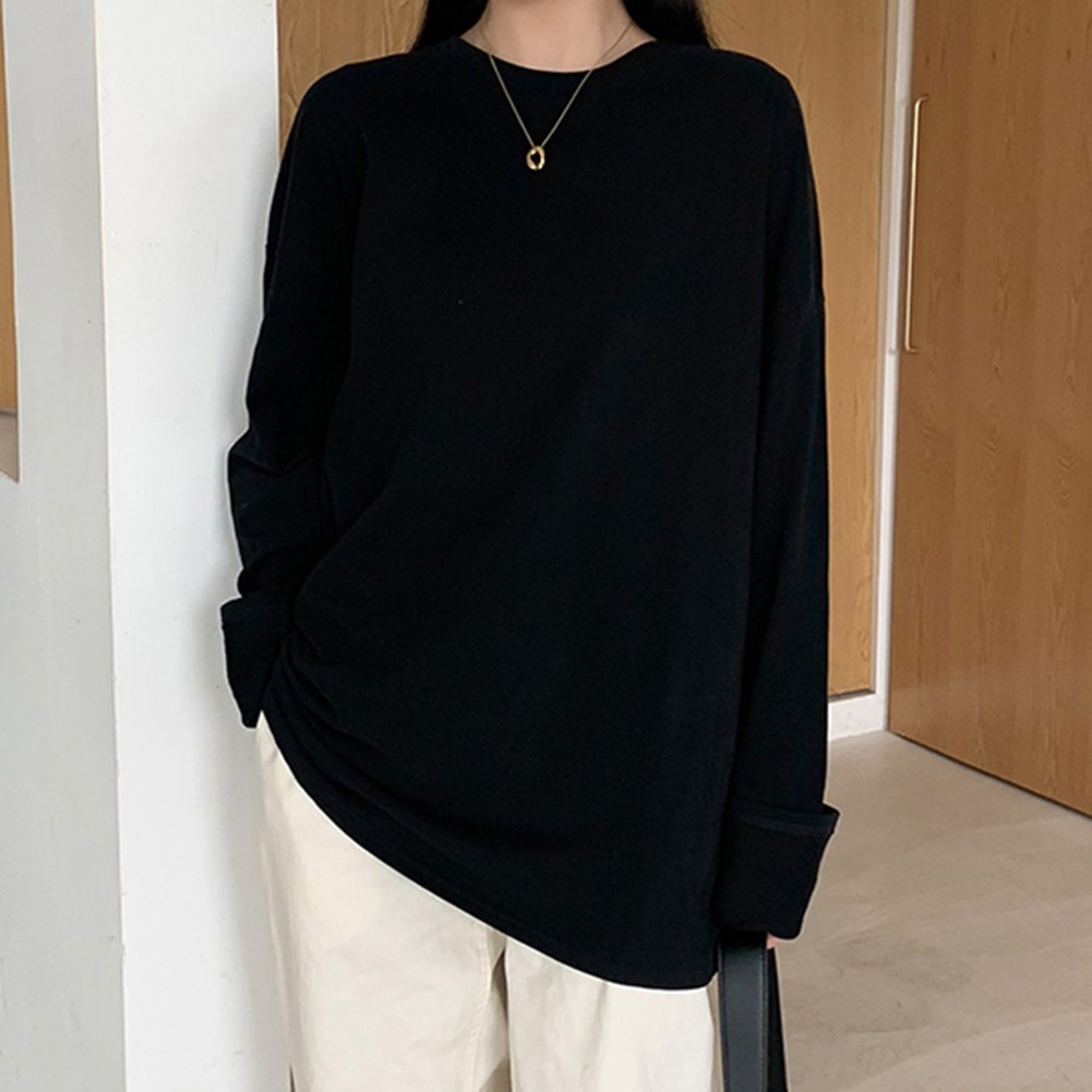 Women Solid Color Round Neck Long Sleeve Casual Top for Daily and Holiday Wear - Picture 13 of 16