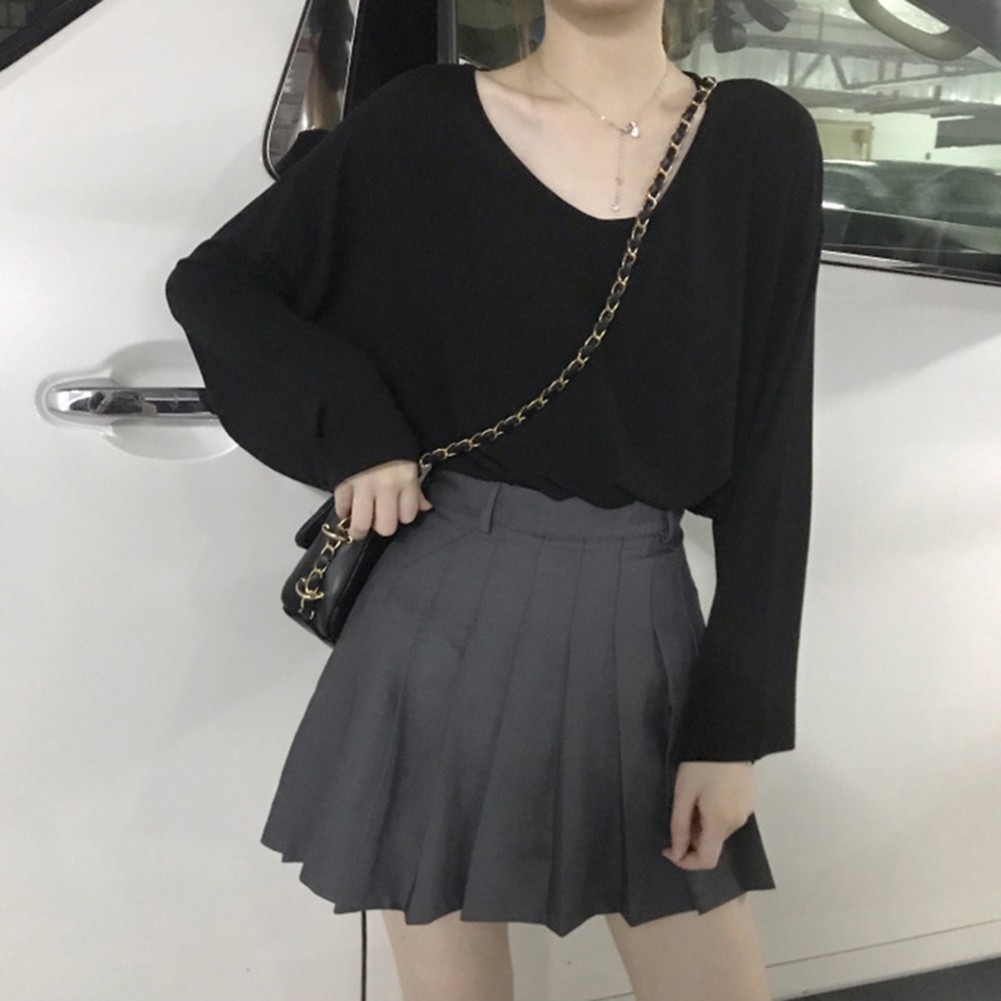 Long Sleeve V Neck Womens Casual Loose Fit Solid Color Top for Vacation Days - Picture 7 of 21