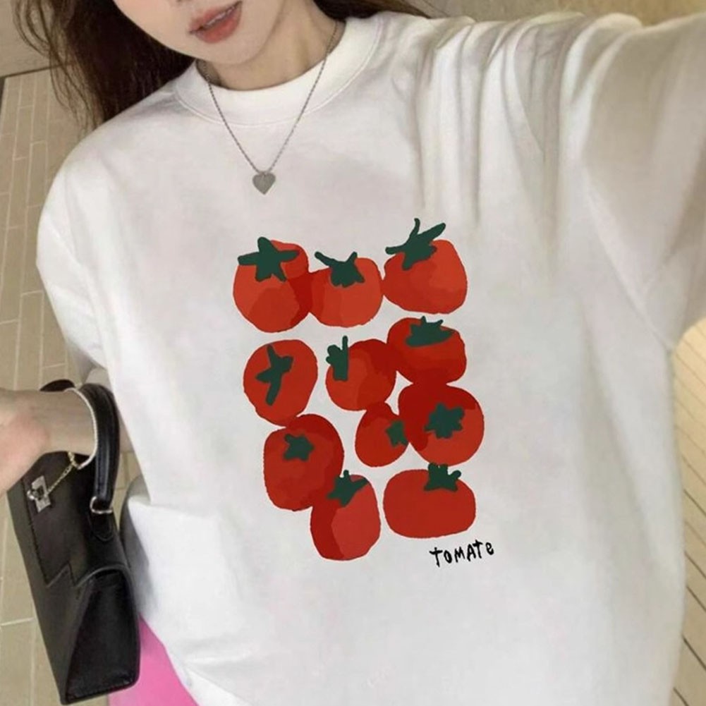 Loose Fit Women Summer T Shirt Tomato Print Short Sleeve Casual Vintage Top - Picture 26 of 28