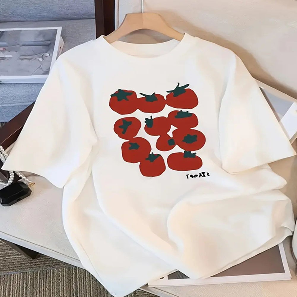 Loose Fit Women Summer T Shirt Tomato Print Short Sleeve Casual Vintage Top - Picture 28 of 28