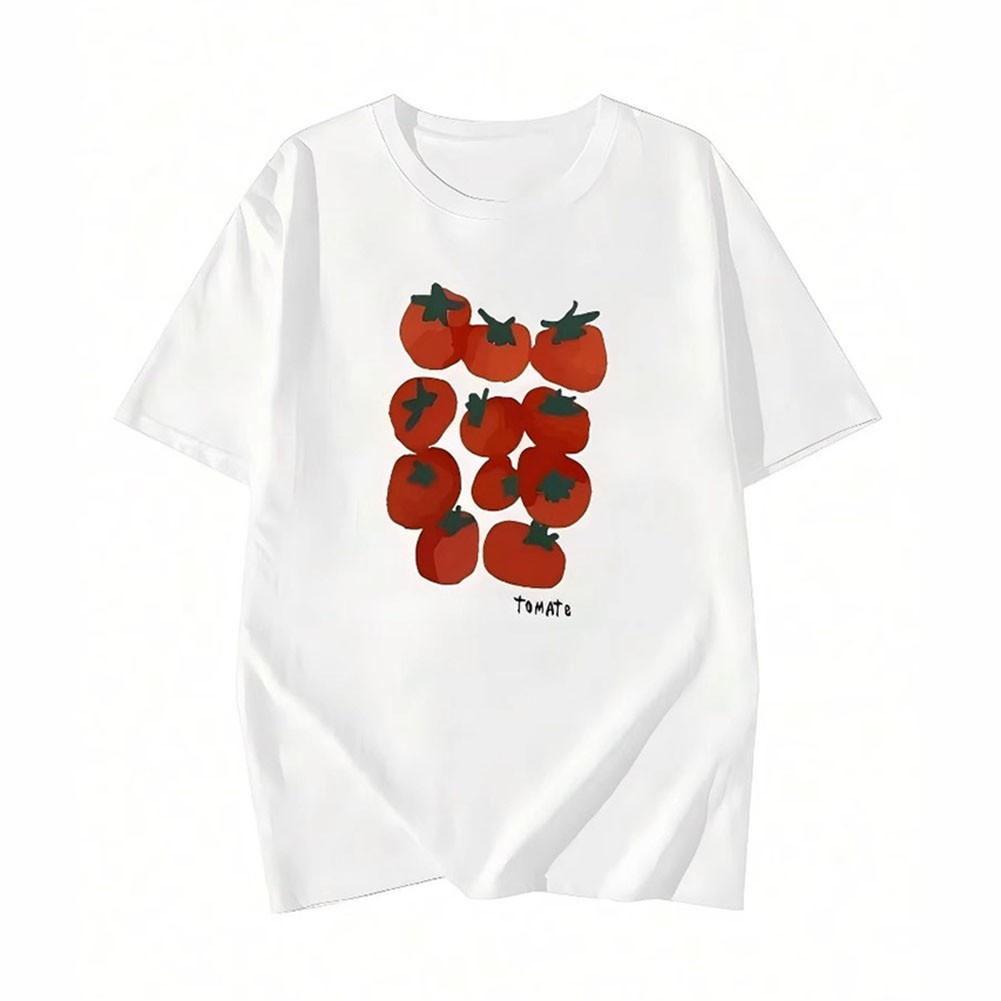Loose Fit Women Summer T Shirt Tomato Print Short Sleeve Casual Vintage Top - Picture 23 of 28