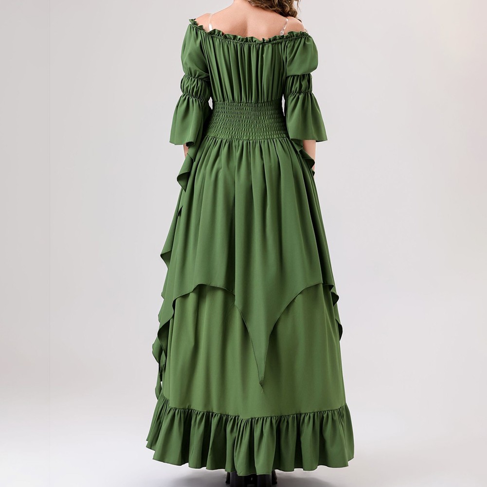 Cosplay Kostüm Mittelalter Motto Event schwarz Kleid grün Kleid Polyester Stof - Picture 14 of 18