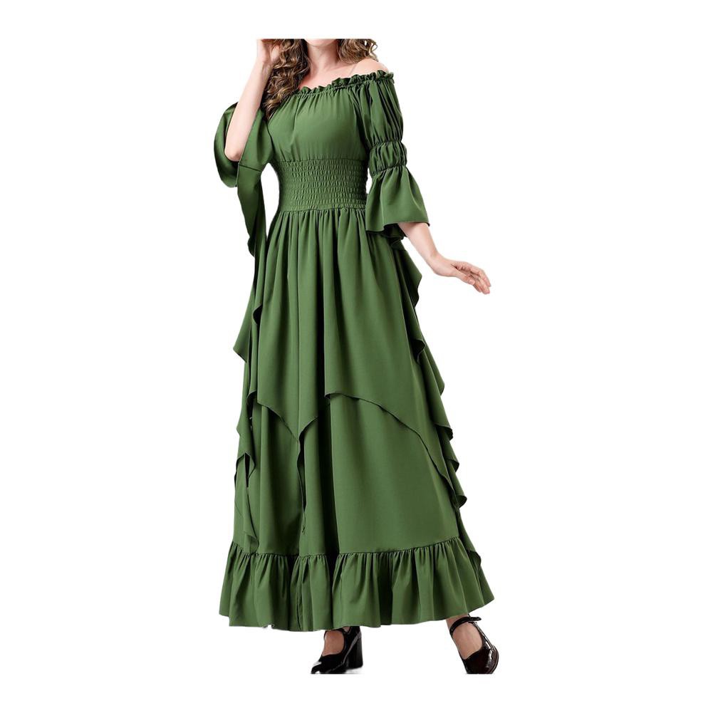 Cosplay Kostüm Mittelalter Motto Event schwarz Kleid grün Kleid Polyester Stof - Picture 13 of 18