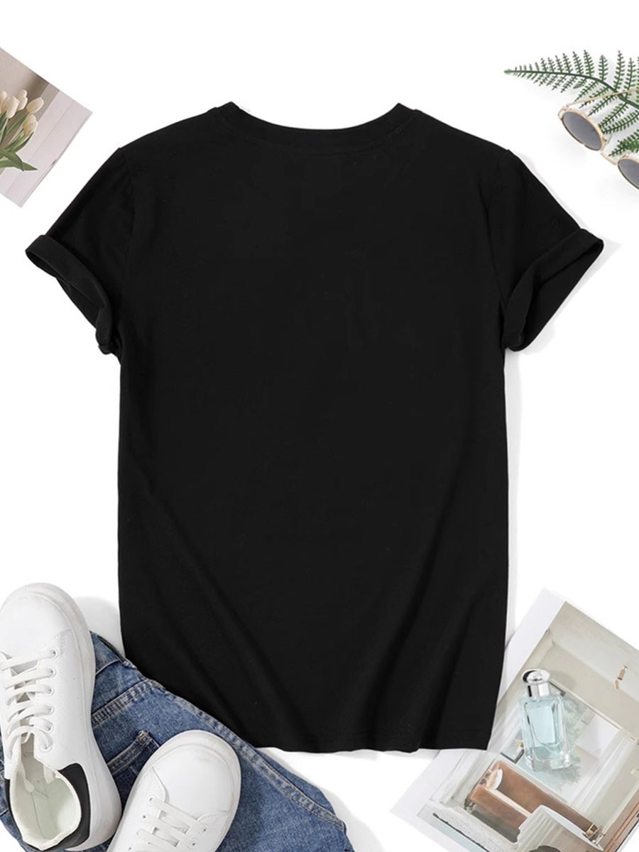 Summer Tshirt for Women Casual Printed Loose Fit Roundneck Short Sleeve - Picture 27 of 102