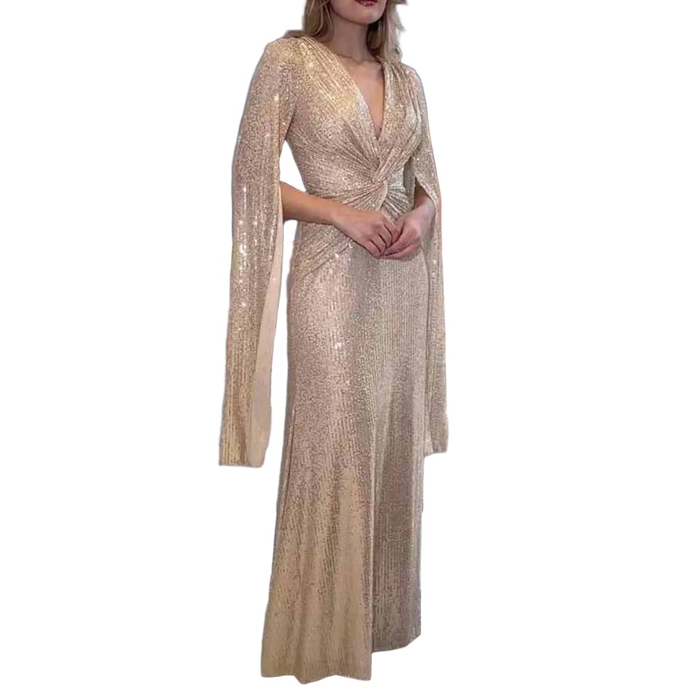Elegant Look Wedding Dress Deep V-neck Dress 70% Polyester, 30% Spandex - Picture 9 of 18