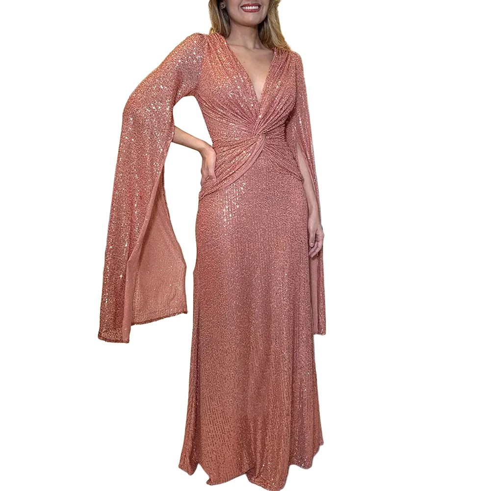 Elegant Look Wedding Dress Deep V-neck Dress 70% Polyester, 30% Spandex - Picture 13 of 18