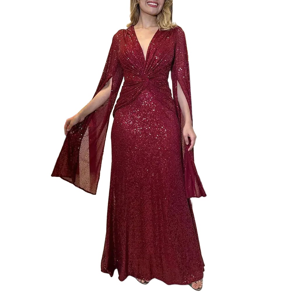 Elegant Look Wedding Dress Deep V-neck Dress 70% Polyester, 30% Spandex - Picture 16 of 18