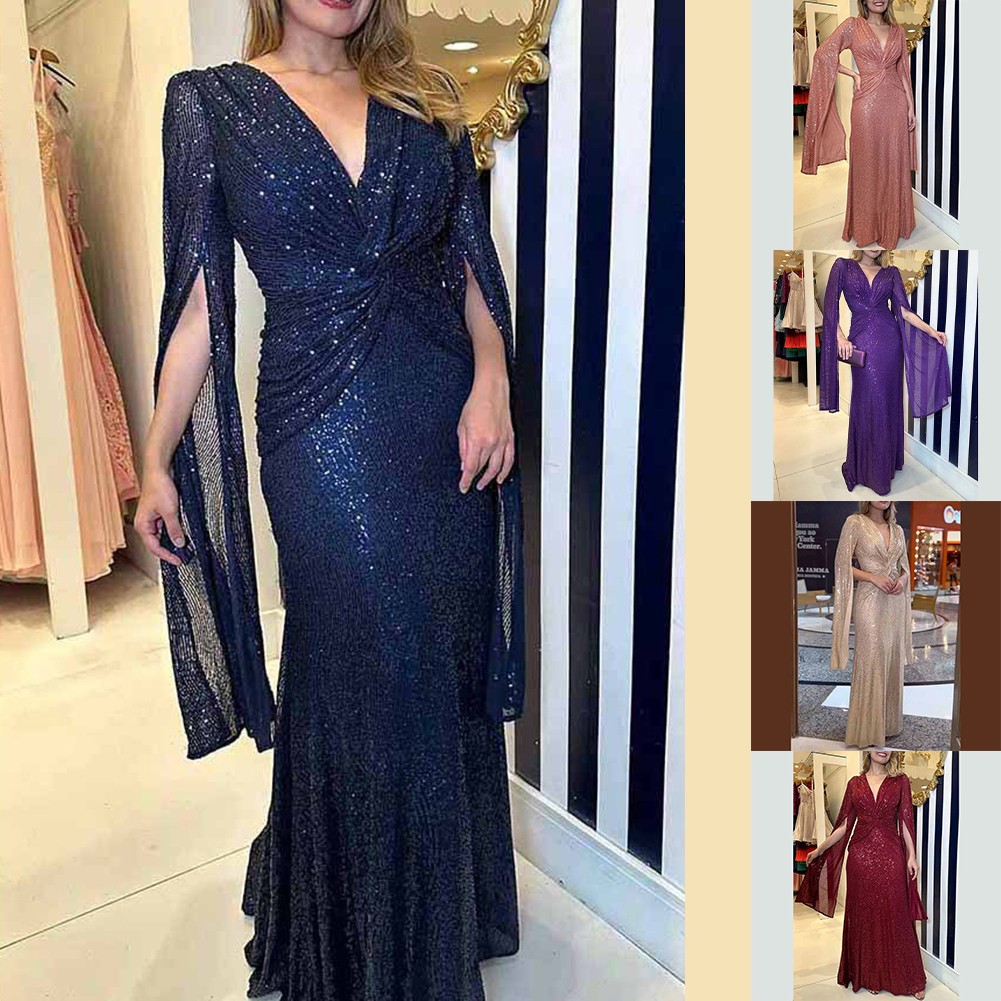 JENJON Robe Maxi Femme Manches Longues Col V Tunique Portefeuille - Robe Décontractée Taille Haute Élégante Automne Hiver