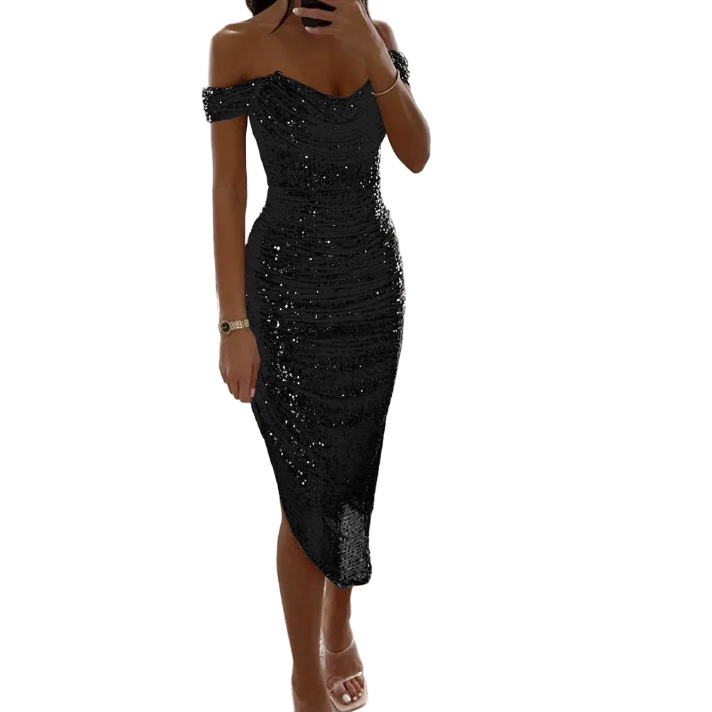 Damen Abendkleid Pailletten Schulterfrei Ballkleid Partykleid mit V-Ausschnitt - Bild 14 von 16