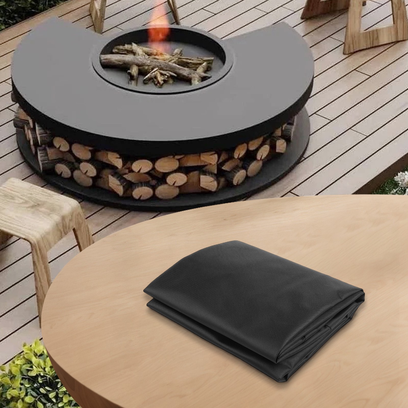 Sturdy 420D Oxford Fabric Fire Plate Cover Black Waterproof and Sunproof