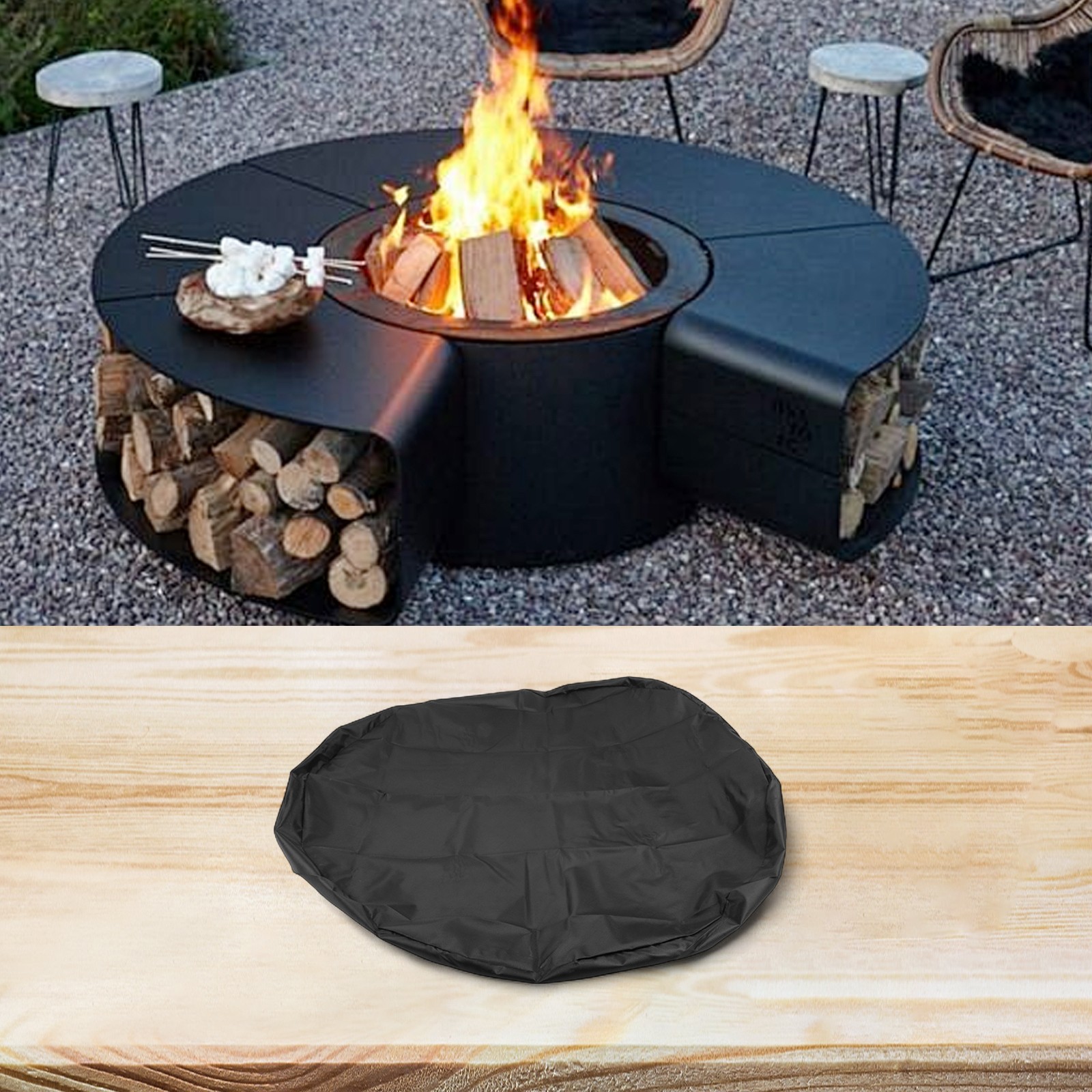 Waterproof Round Fire Plate Cover 420D Oxford Fabric Black Two Size Options