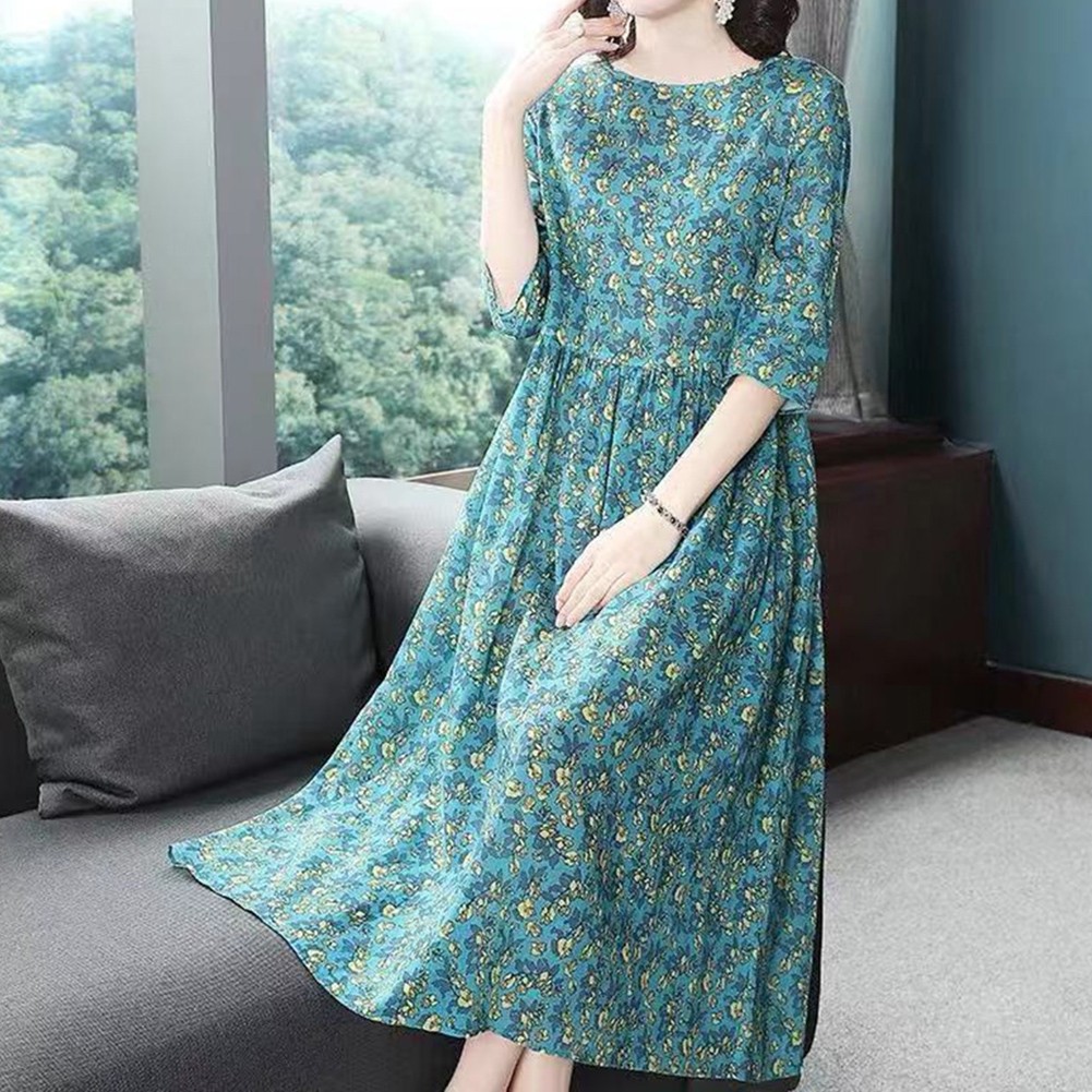Mid Length Floral Dress for Women Plus Size Polyester Comfortable and Stylish - Picture 13 of 18
