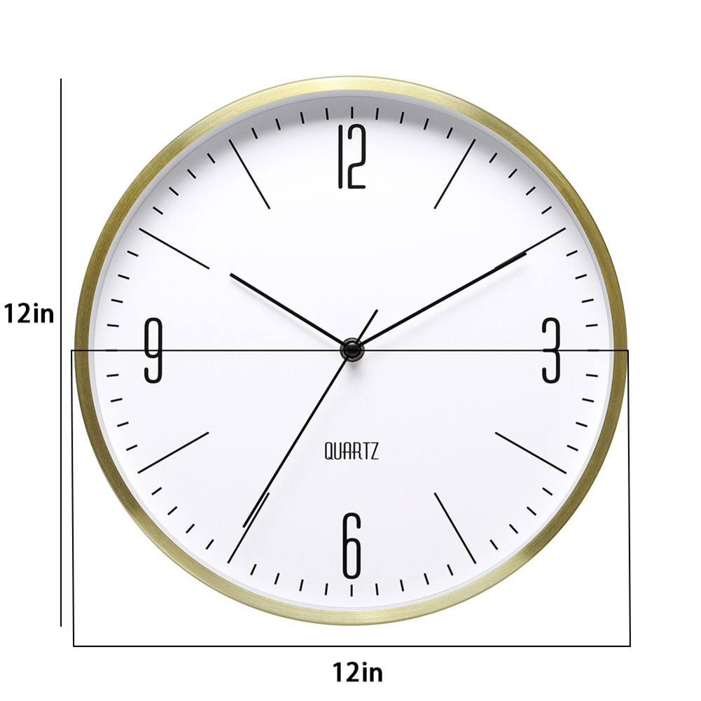 12 Inch Silent Wall Clock Aluminum Frame Large Numbers for Bedroom and Kitchen