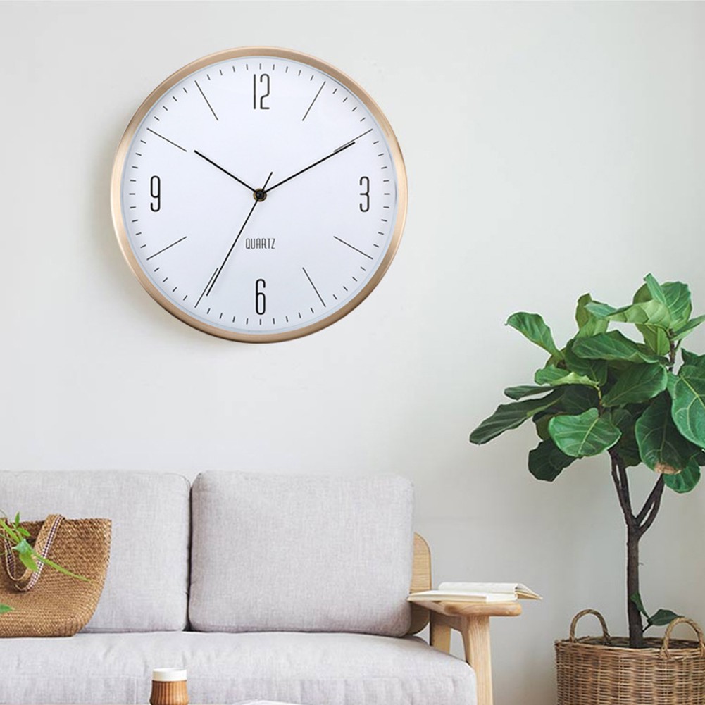 12 Inch Silent Wall Clock Aluminum Frame Large Numbers for Bedroom and Kitchen