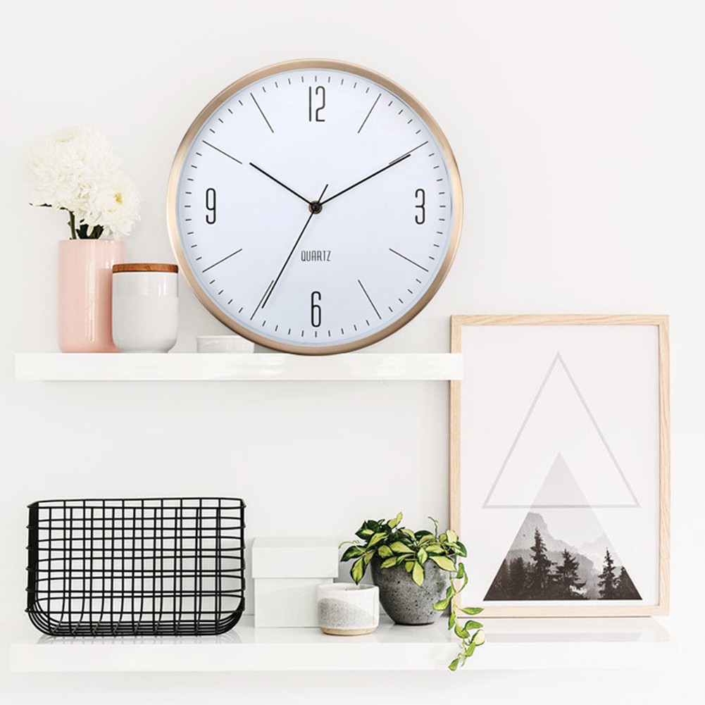 12 Inch Silent Wall Clock Aluminum Frame Large Numbers for Bedroom and Kitchen