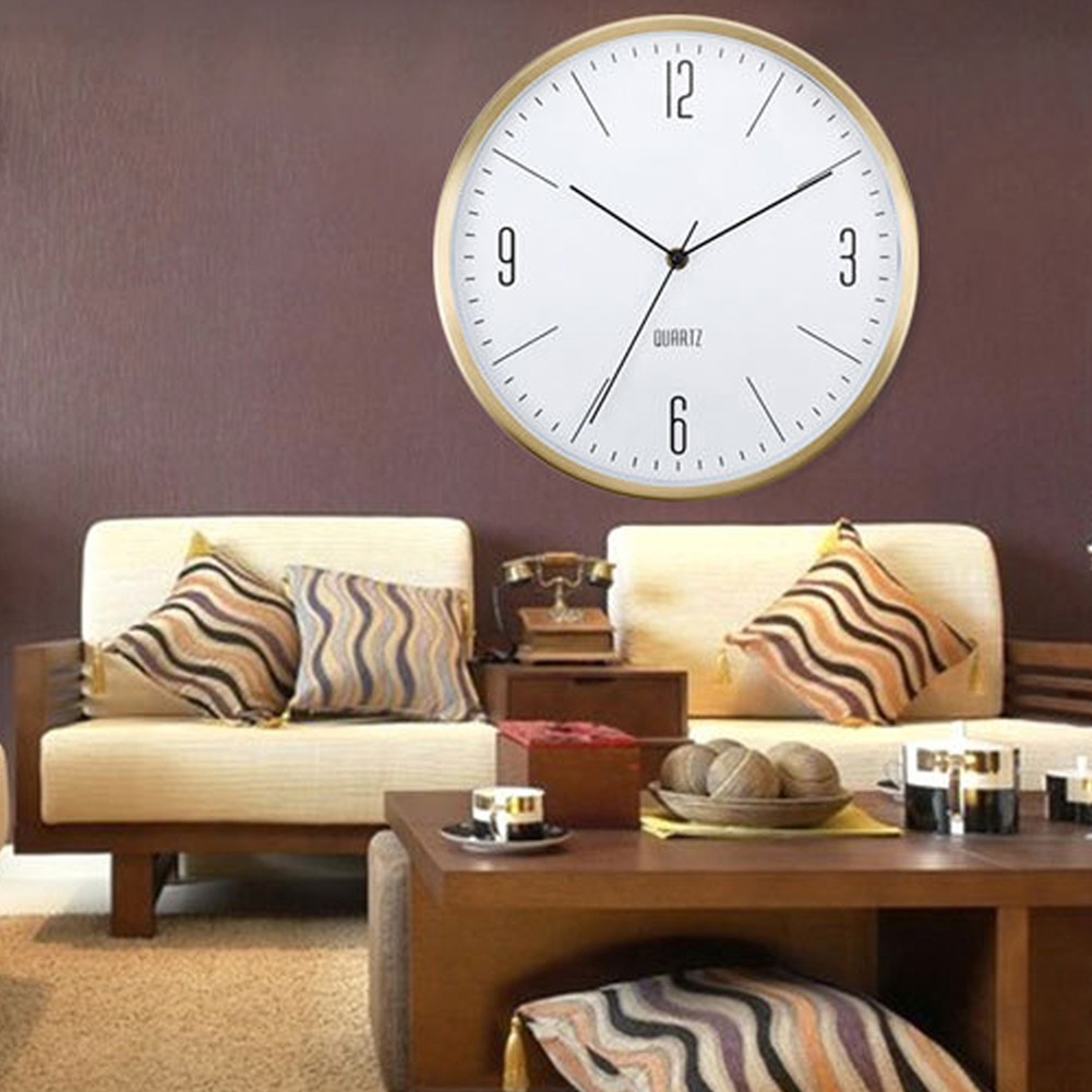 12 Inch Silent Wall Clock Aluminum Frame Large Numbers for Bedroom and Kitchen