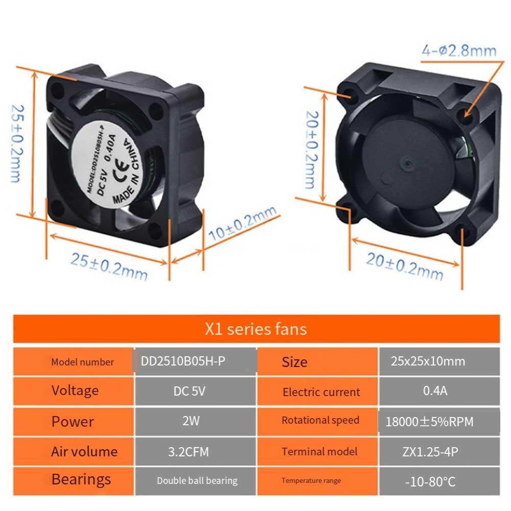 For 3D Printer Accessories Tuozhuzi X1 P1P Series 2510 Axial Flow Cooling Fan - Zdjęcie 15 z 24
