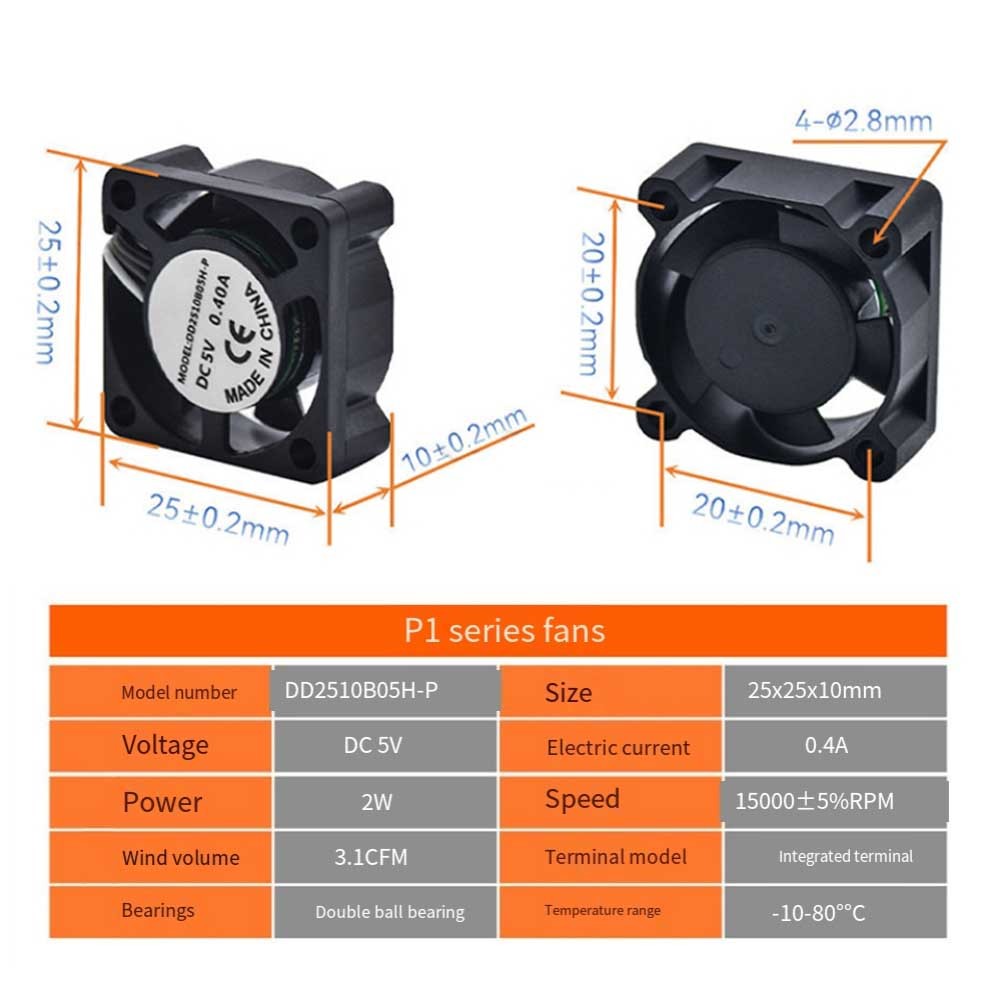 For 3D Printer Accessories Tuozhuzi X1 P1P Series 2510 Axial Flow Cooling Fan - Zdjęcie 20 z 24