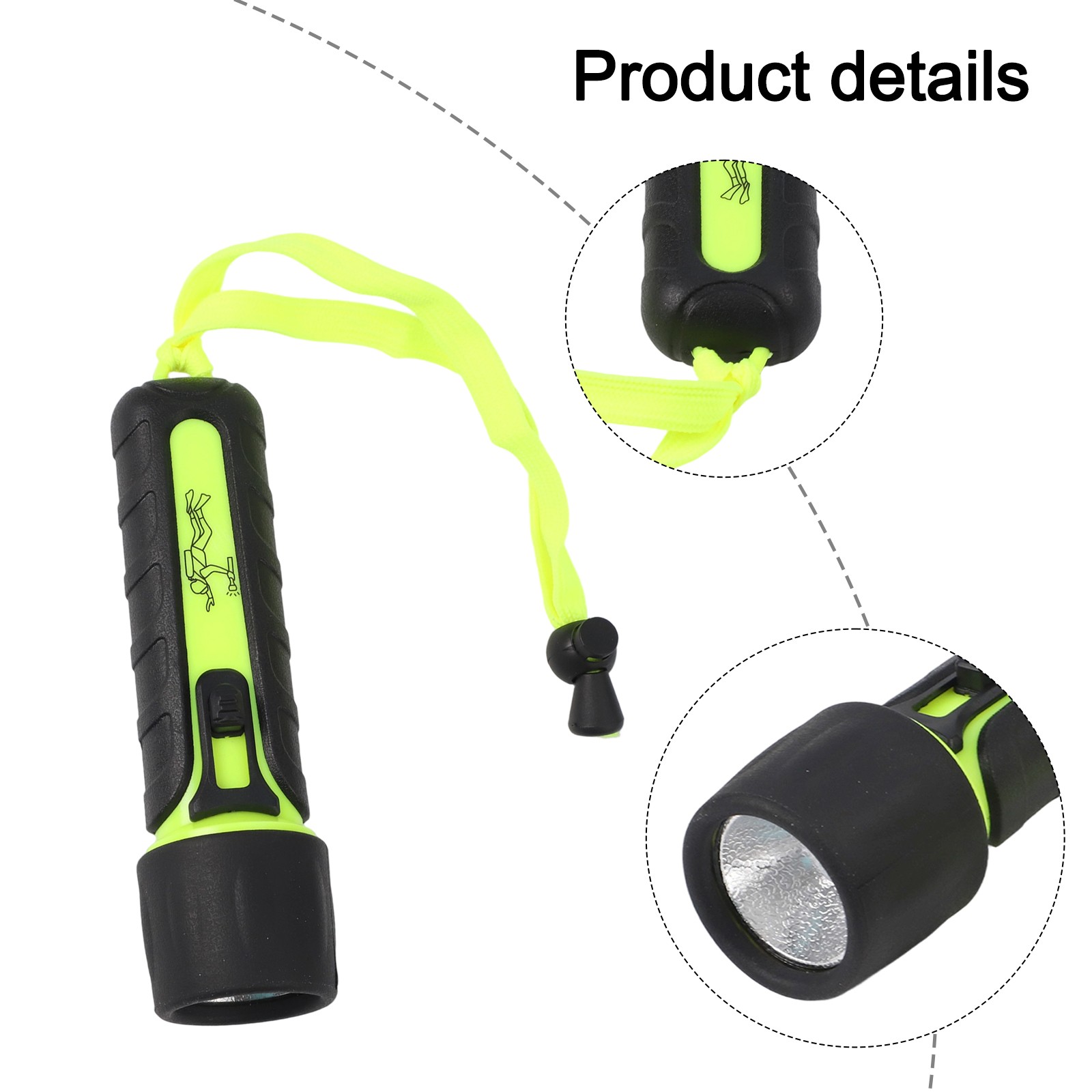 Diving Flashlight Torch 15.2x4.2cm Fluorescent Green For Hunting/rescue/camping