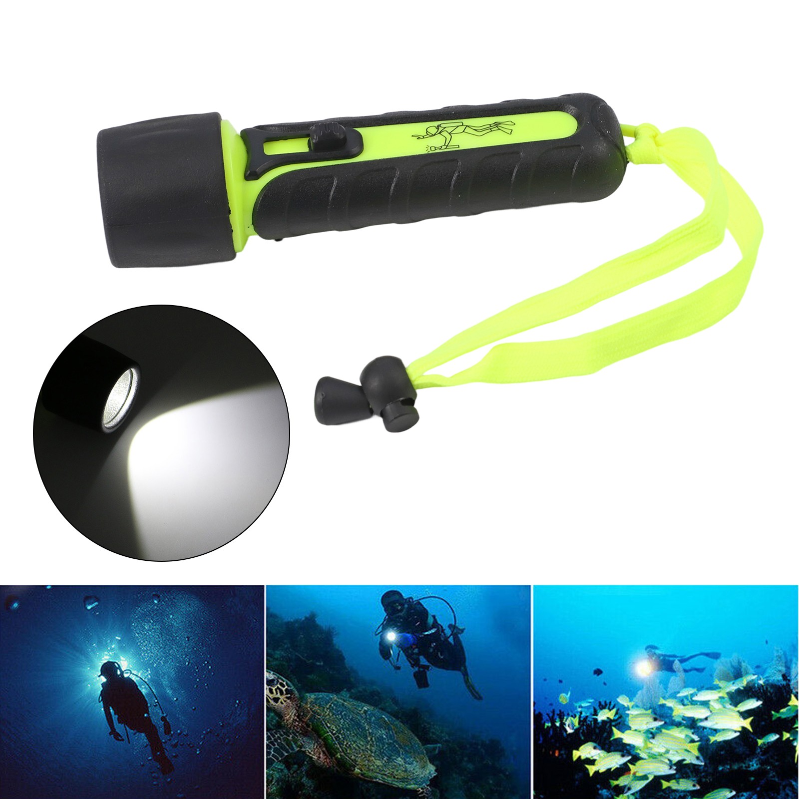 Diving Flashlight Torch 15.2x4.2cm Fluorescent Green For Hunting/rescue/camping