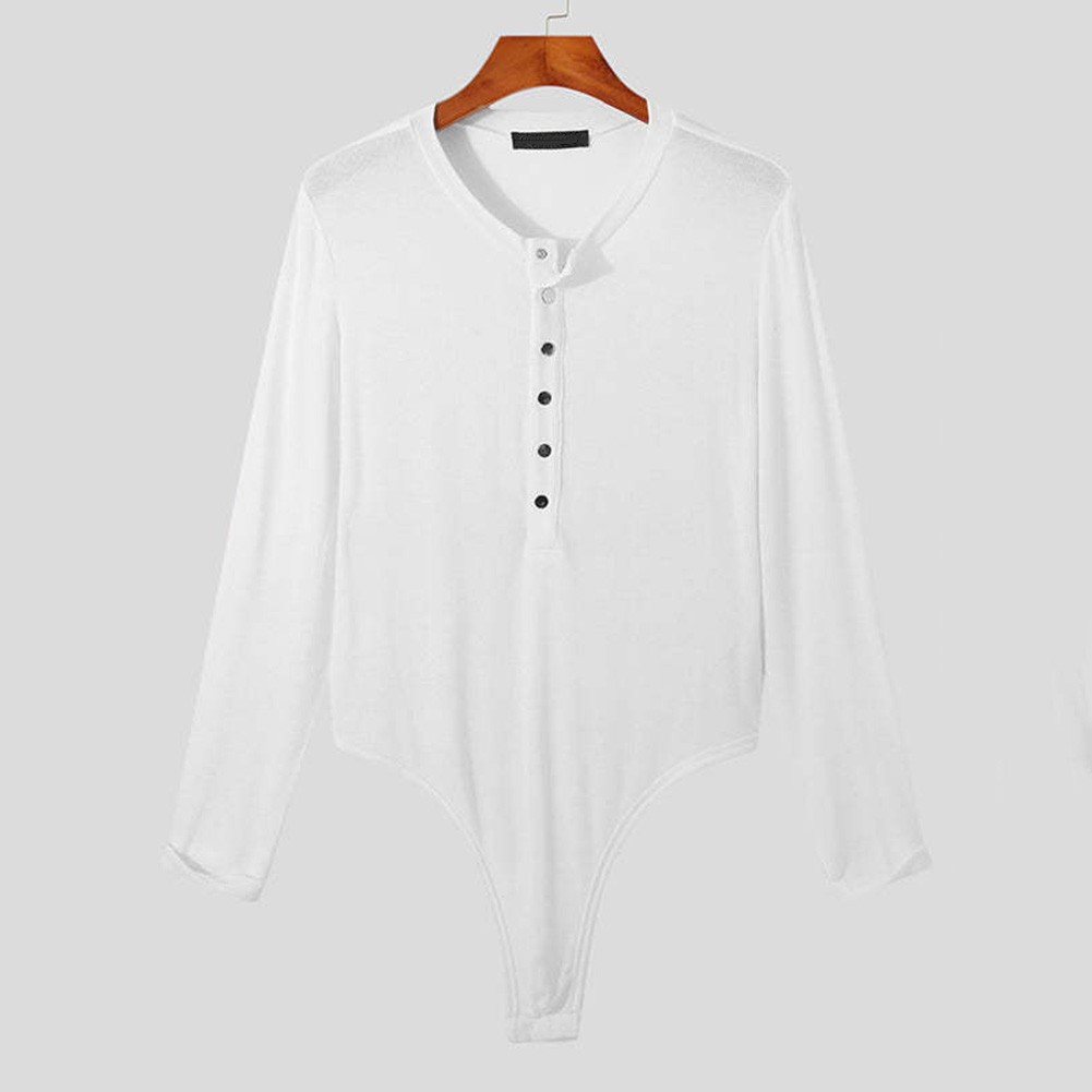 Casual Mens Rompers Breathable Jumpsuits V Neck Long Sleeved Triangle Bodysuits - Picture 15 of 28