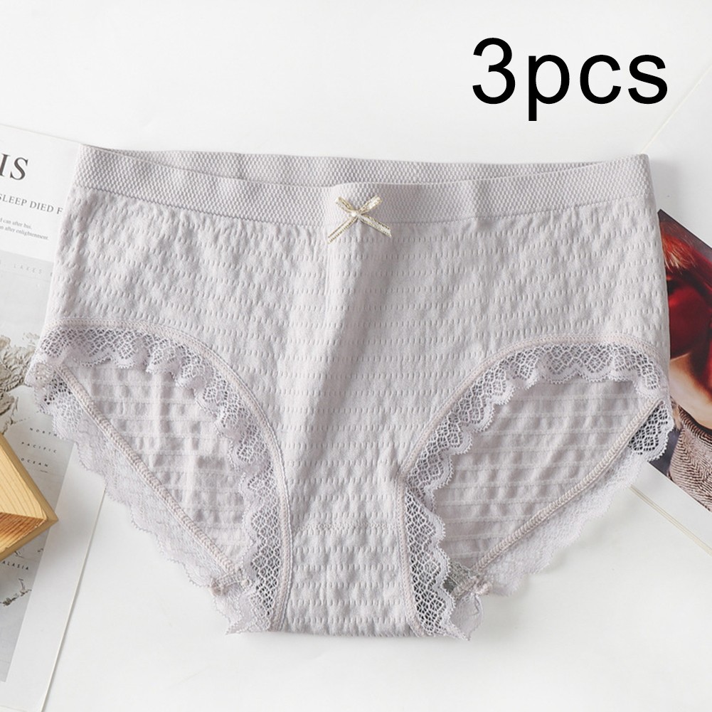 Women Plus Size Mid Waist Cotton Lace Underwear Pack of 3 Nylon Spandex