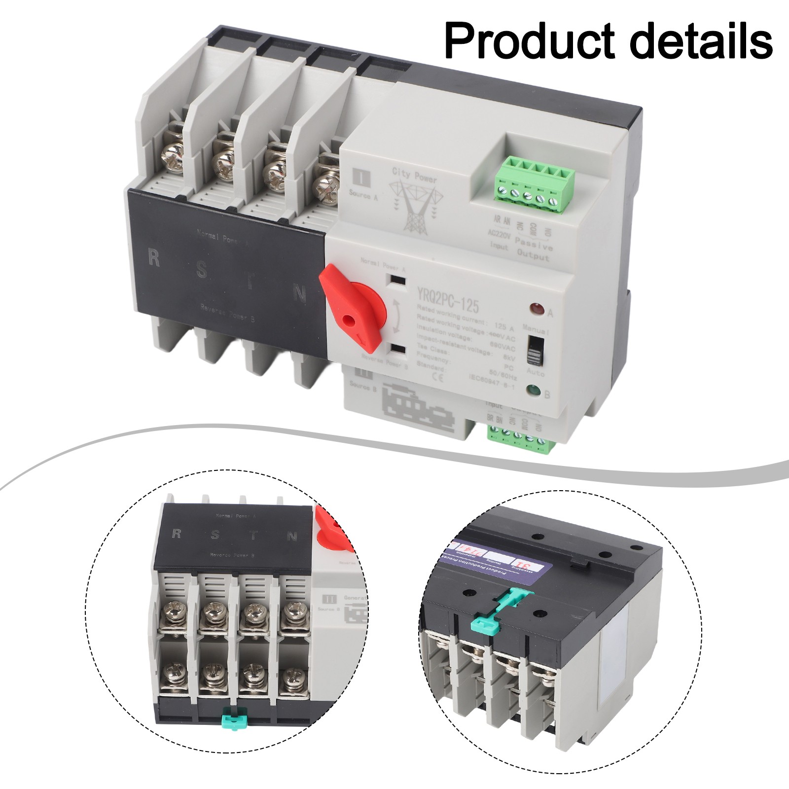 Transfer Switch Changeover Switch 125A 50/60Hz AC 220V Transfer Switch