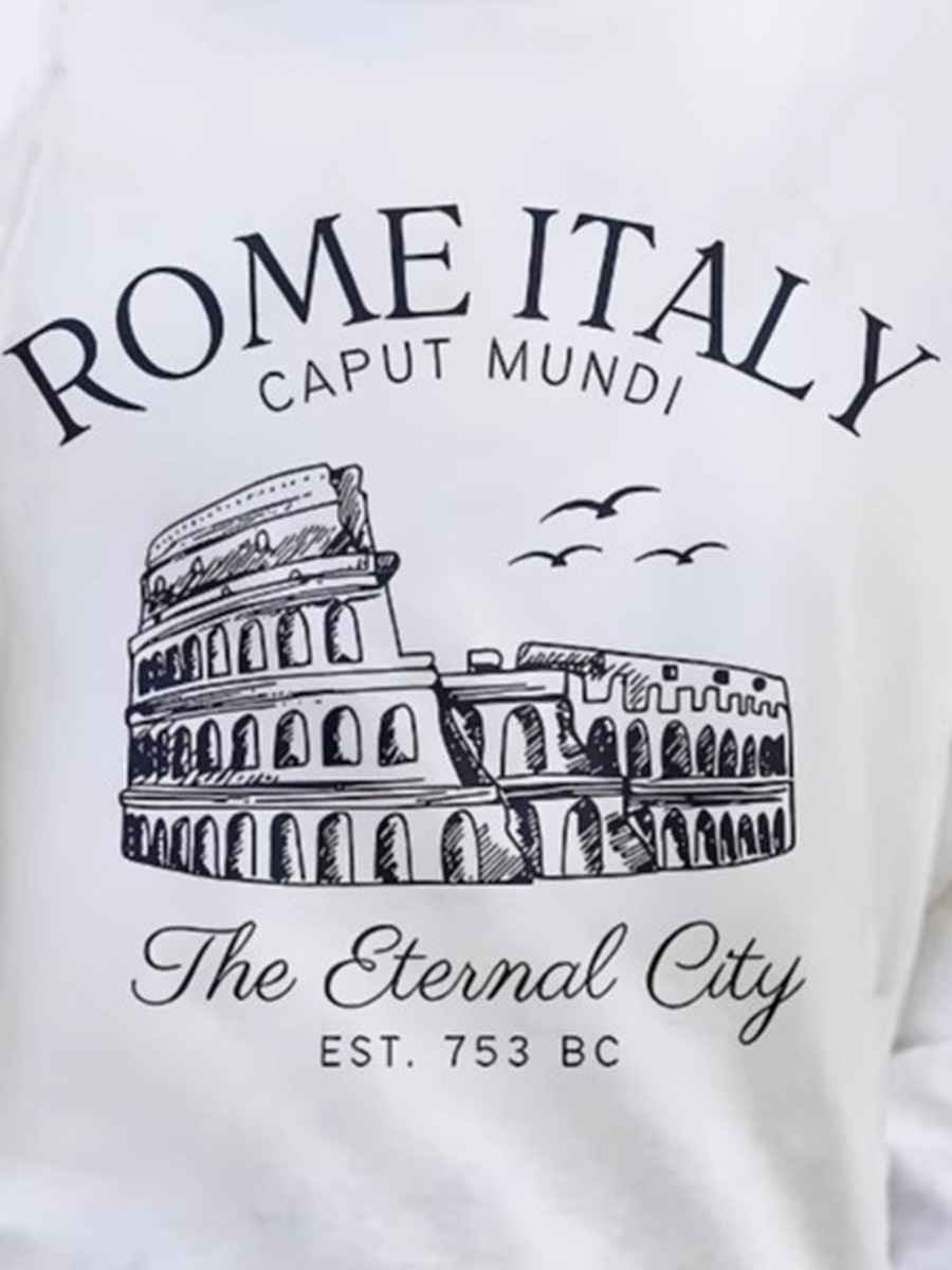 Women Casual Long Sleeve Roman Print T Shirt Round Neck Soft Breathable Fabric - Picture 28 of 84