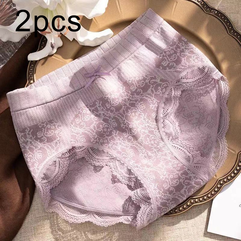2 Pairs Womens Nylon Spandex Triangle Underwear with Bow and Hip Lifting