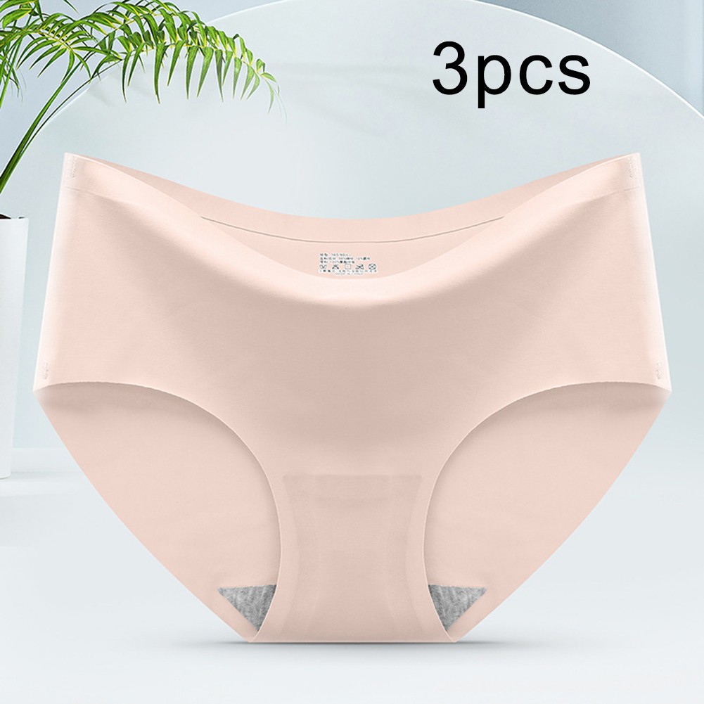 Ladies Ice Silk Seamless Mid Waist Underwear 3 Pairs Breathable Soft Fabric - Picture 13 of 16